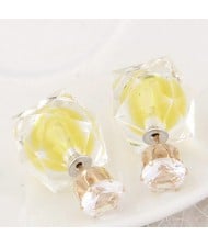 Candy Color Ball Inlaid Irregular Cubic Ear Studs - Yellow