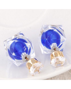 Candy Color Ball Inlaid Irregular Cubic Ear Studs - Royal Blue