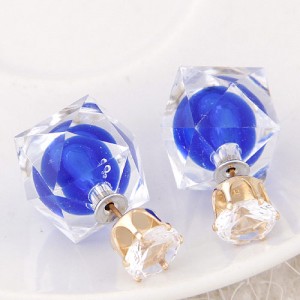Candy Color Ball Inlaid Irregular Cubic Ear Studs - Royal Blue