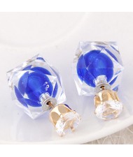 Candy Color Ball Inlaid Irregular Cubic Ear Studs - Royal Blue