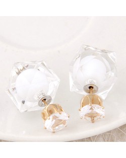 Candy Color Ball Inlaid Irregular Cubic Ear Studs - White