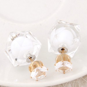 Candy Color Ball Inlaid Irregular Cubic Ear Studs - White