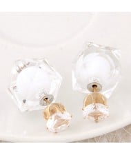 Candy Color Ball Inlaid Irregular Cubic Ear Studs - White
