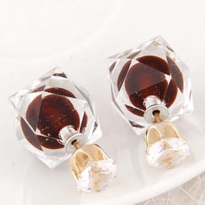 Candy Color Ball Inlaid Irregular Cubic Ear Studs - Coffee