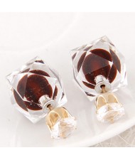 Candy Color Ball Inlaid Irregular Cubic Ear Studs - Coffee