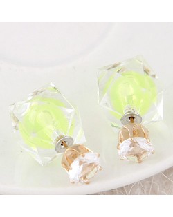 Candy Color Ball Inlaid Irregular Cubic Ear Studs - Light Yellow
