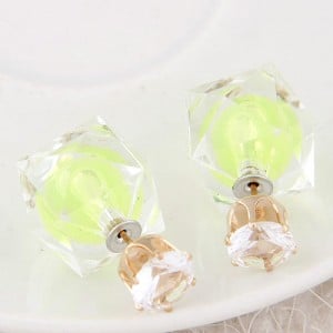 Candy Color Ball Inlaid Irregular Cubic Ear Studs - Light Yellow