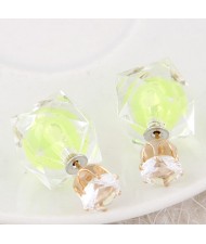 Candy Color Ball Inlaid Irregular Cubic Ear Studs - Light Yellow