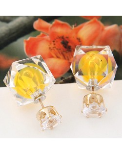 Candy Color Ball Inlaid Irregular Cubic Ear Studs - Banana