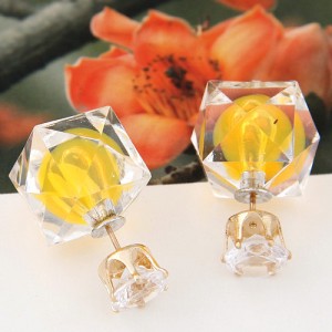Candy Color Ball Inlaid Irregular Cubic Ear Studs - Banana