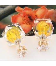 Candy Color Ball Inlaid Irregular Cubic Ear Studs - Banana