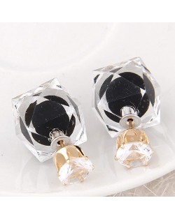 Candy Color Ball Inlaid Irregular Cubic Ear Studs - Black
