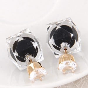 Candy Color Ball Inlaid Irregular Cubic Ear Studs - Black