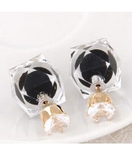 Candy Color Ball Inlaid Irregular Cubic Ear Studs - Black