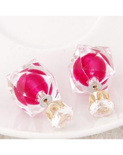 Candy Color Ball Inlaid Irregular Cubic Ear Studs - Rose
