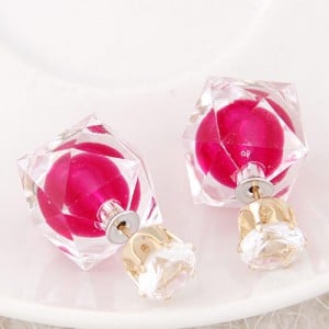 Candy Color Ball Inlaid Irregular Cubic Ear Studs - Rose