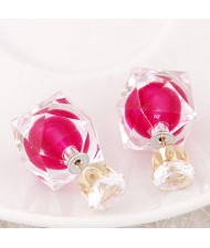 Candy Color Ball Inlaid Irregular Cubic Ear Studs - Rose