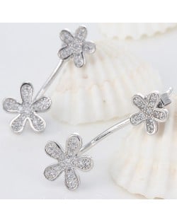 Platinum Plated Copper Twin Flowers Fashion Earrings