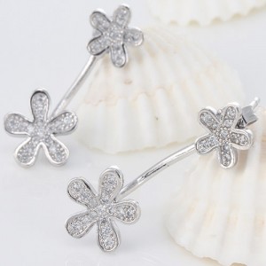 Platinum Plated Copper Twin Flowers Fashion Earrings