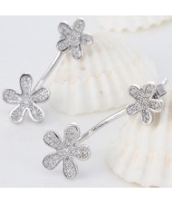 Platinum Plated Copper Twin Flowers Fashion Earrings