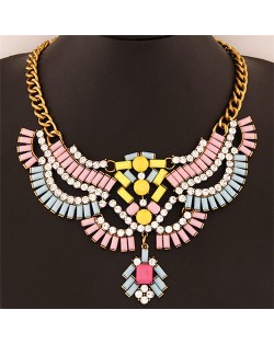 Resin and Acrylic Gems Jointed Fashion Design Short Statement Necklace - Pink