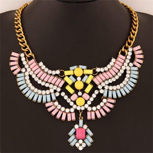 Resin and Acrylic Gems Jointed Fashion Design Short Statement Necklace - Pink