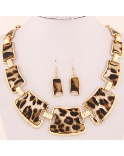 Leopard Prints Linked Irregular Blocks Necklace and Earrings Set