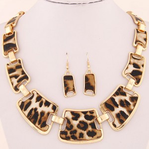 Leopard Prints Linked Irregular Blocks Necklace and Earrings Set