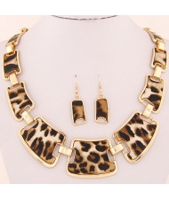 Leopard Prints Linked Irregular Blocks Necklace and Earrings Set