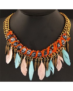 Leopard Prints Balls Decorated with Feather Pendants Design Statement Fashion Necklace