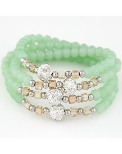 Fair Maiden Fashion Rhinestone Beads Decorated Four Layers Crystal Beads Bracelet - Green