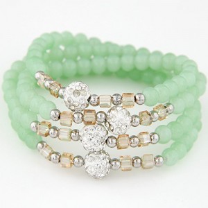 Fair Maiden Fashion Rhinestone Beads Decorated Four Layers Crystal Beads Bracelet - Green