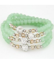Fair Maiden Fashion Rhinestone Beads Decorated Four Layers Crystal Beads Bracelet - Green