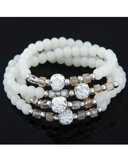 Fair Maiden Fashion Rhinestone Beads Decorated Four Layers Crystal Beads Bracelet - White