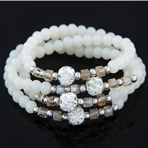 Fair Maiden Fashion Rhinestone Beads Decorated Four Layers Crystal Beads Bracelet - White