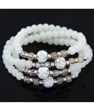 Fair Maiden Fashion Rhinestone Beads Decorated Four Layers Crystal Beads Bracelet - White
