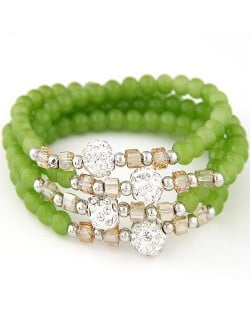 Fair Maiden Fashion Rhinestone Beads Decorated Four Layers Crystal Beads Bracelet - Grass