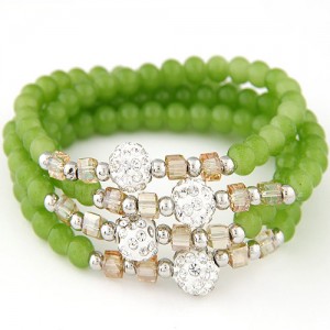 Fair Maiden Fashion Rhinestone Beads Decorated Four Layers Crystal Beads Bracelet - Grass