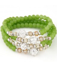 Fair Maiden Fashion Rhinestone Beads Decorated Four Layers Crystal Beads Bracelet - Grass