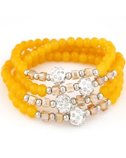 Fair Maiden Fashion Rhinestone Beads Decorated Four Layers Crystal Beads Bracelet - Yellow