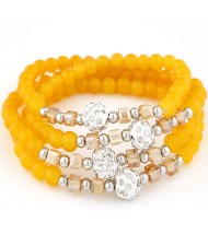 Fair Maiden Fashion Rhinestone Beads Decorated Four Layers Crystal Beads Bracelet - Yellow