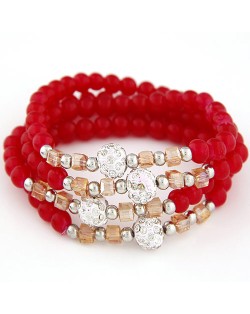 Fair Maiden Fashion Rhinestone Beads Decorated Four Layers Crystal Beads Bracelet - Red