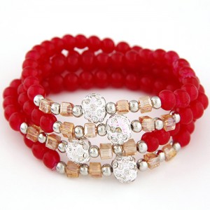 Fair Maiden Fashion Rhinestone Beads Decorated Four Layers Crystal Beads Bracelet - Red