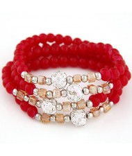 Fair Maiden Fashion Rhinestone Beads Decorated Four Layers Crystal Beads Bracelet - Red