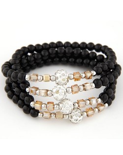 Fair Maiden Fashion Rhinestone Beads Decorated Four Layers Crystal Beads Bracelet - Black