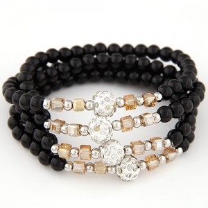 Fair Maiden Fashion Rhinestone Beads Decorated Four Layers Crystal Beads Bracelet - Black