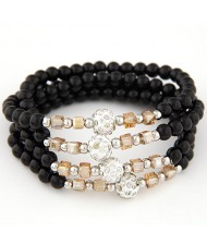 Fair Maiden Fashion Rhinestone Beads Decorated Four Layers Crystal Beads Bracelet - Black