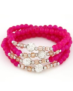Fair Maiden Fashion Rhinestone Beads Decorated Four Layers Crystal Beads Bracelet - Rose