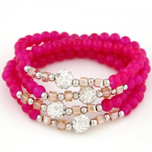 Fair Maiden Fashion Rhinestone Beads Decorated Four Layers Crystal Beads Bracelet - Rose