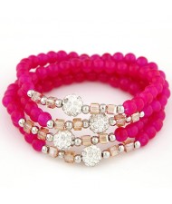 Fair Maiden Fashion Rhinestone Beads Decorated Four Layers Crystal Beads Bracelet - Rose